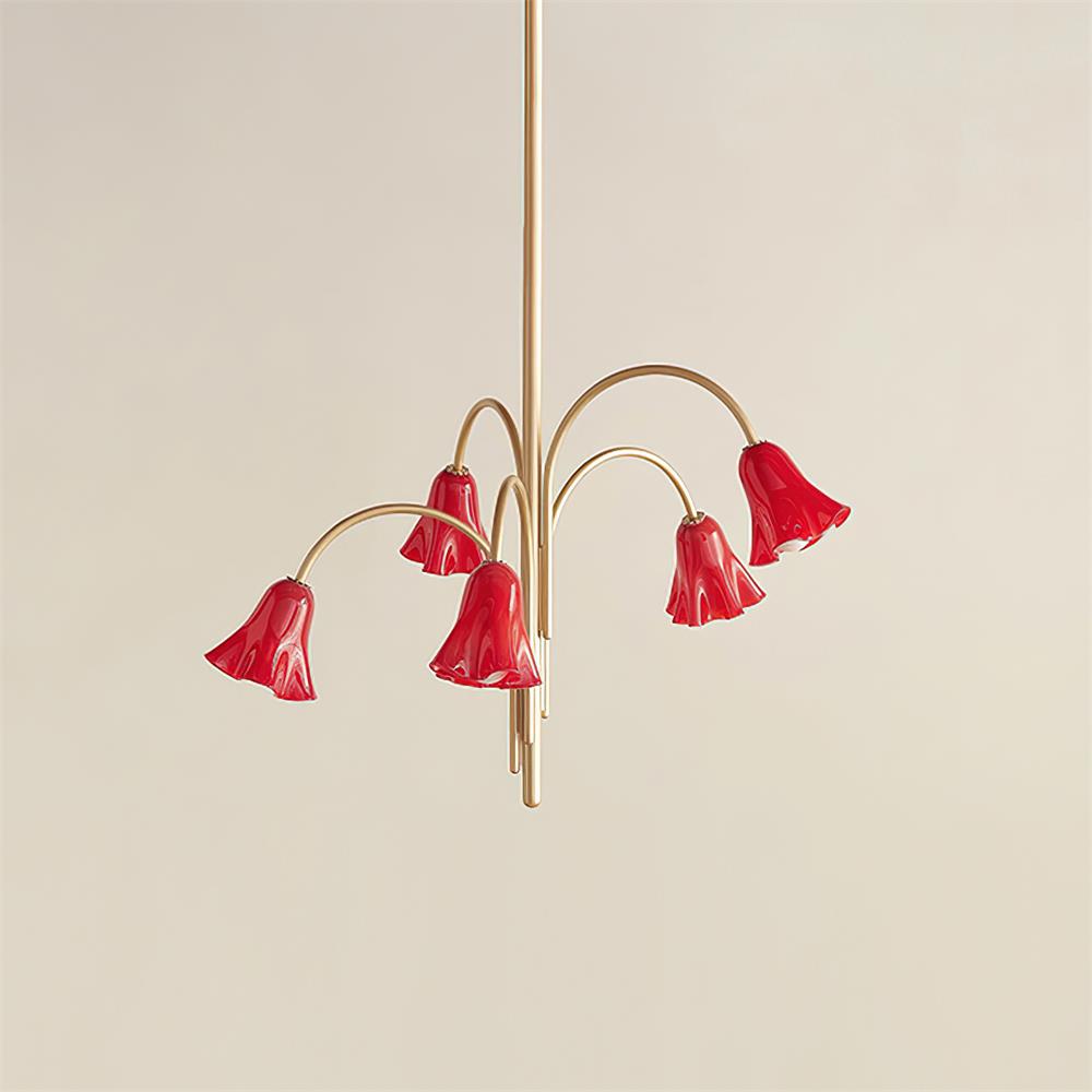 Bellina Modern Romantic Chandelier - Botanical Lily Design with Glass Flowers