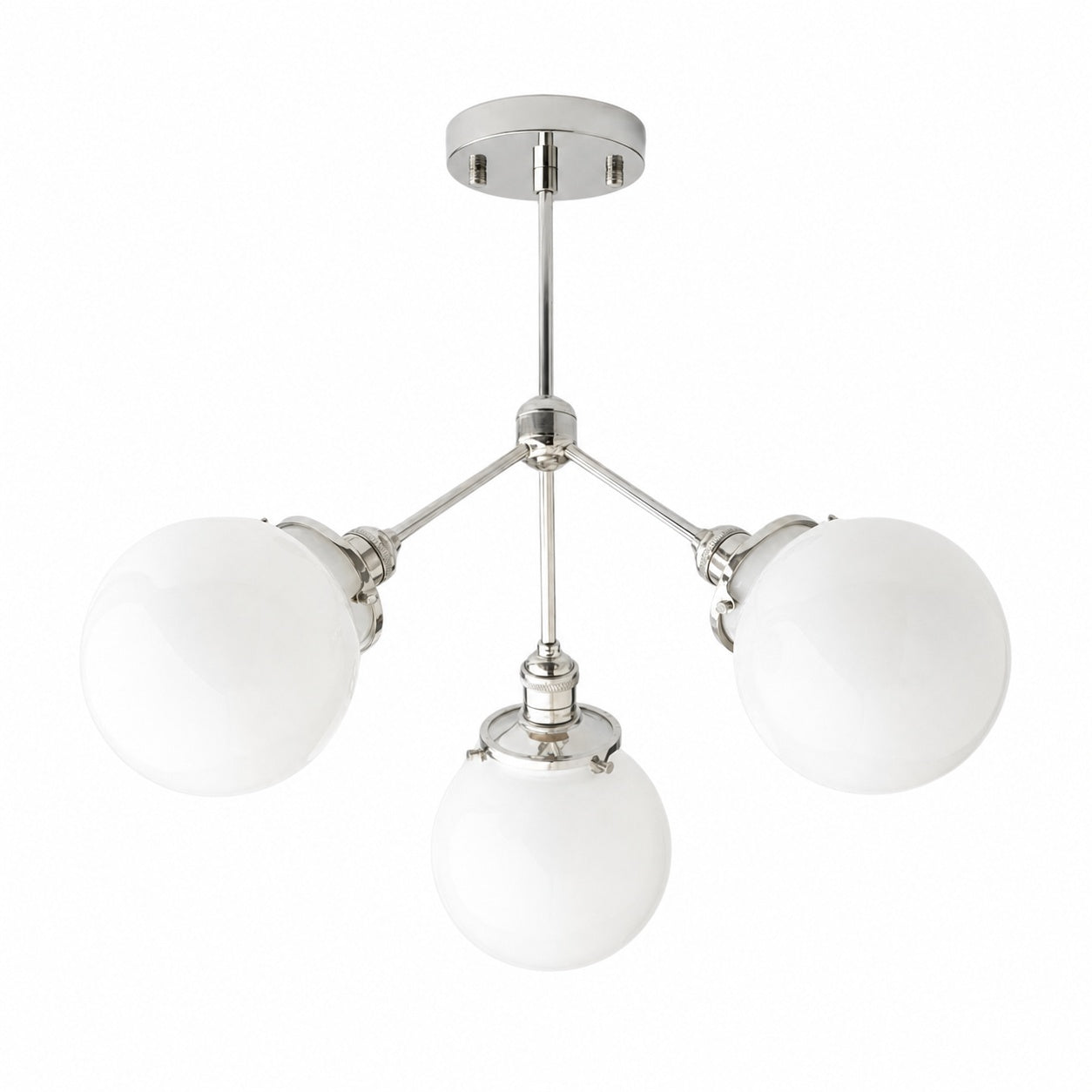 Glorica Glass Chandelier - Brass Globe Ceiling Light with Opal Shade