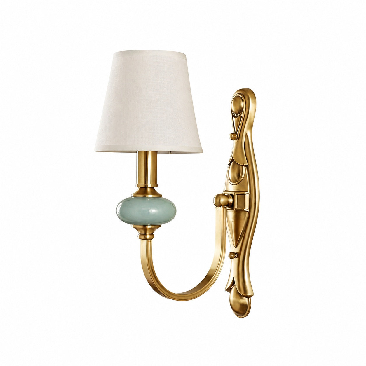 Rowanea Ceramic Wall Sconce with Fabric Shade and Metal Finish – Farmhouse Modern Hallway Light