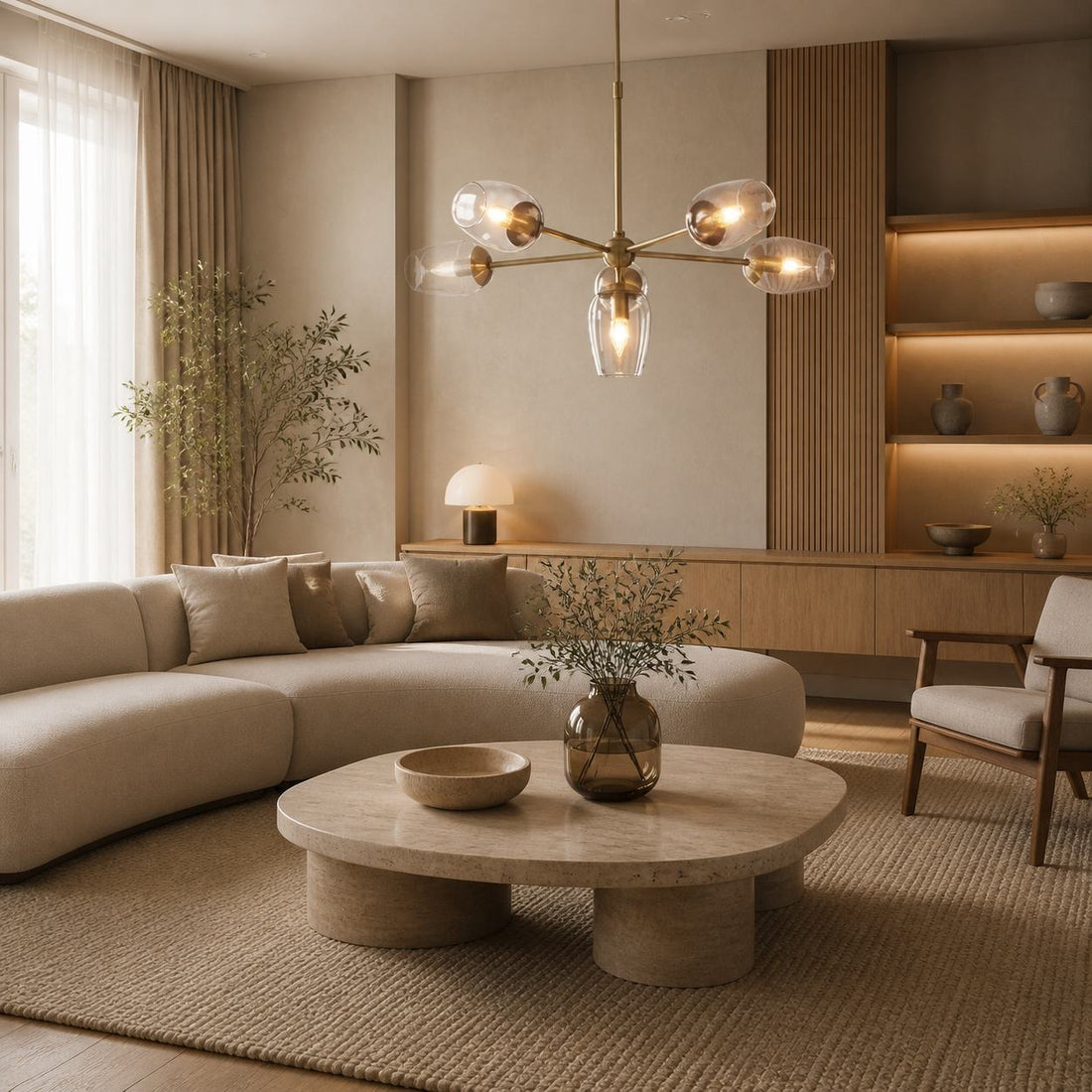 Serion Glass 6-Light Pendant Light - Modern Pendant with Clear Glass Shades for Living Room