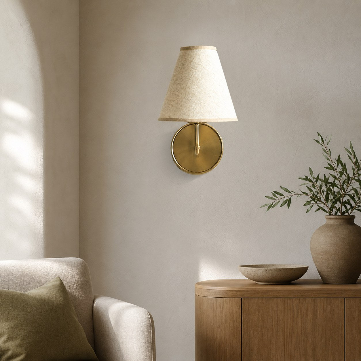 Fibura Sleek Metal Linen Shade Wall Light - Wall-Mounted Art
