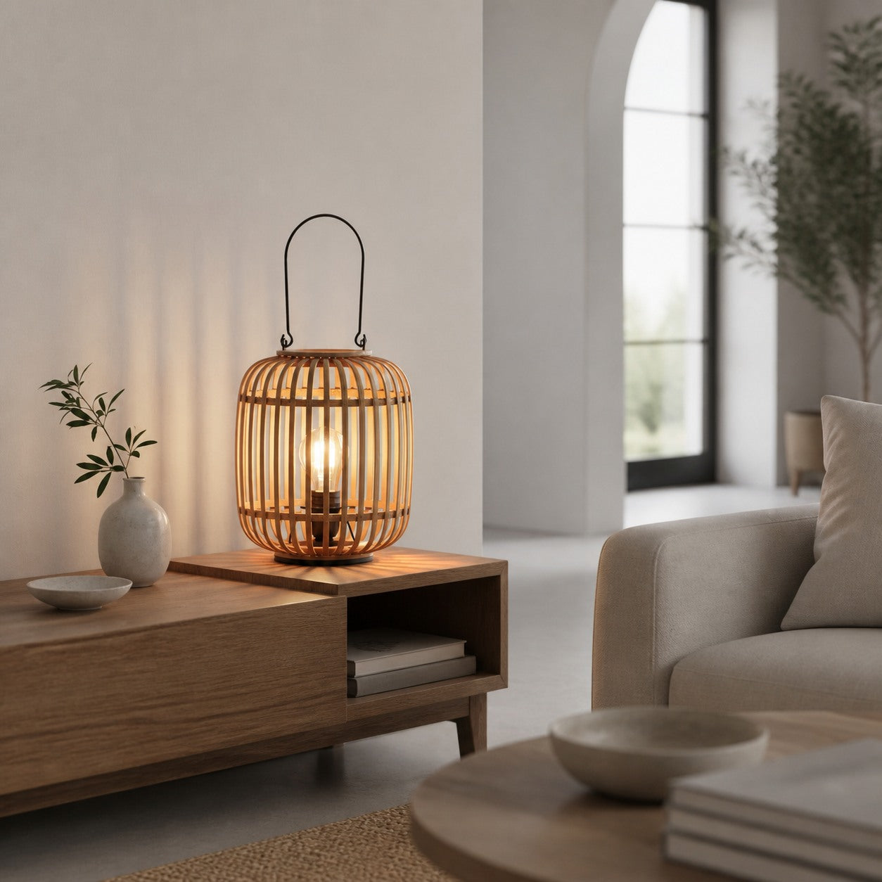 Yumeko Ambient Table Lamp - Open Bamboo Cage Design Stylish and Eco Friendly for Living & Bedroom