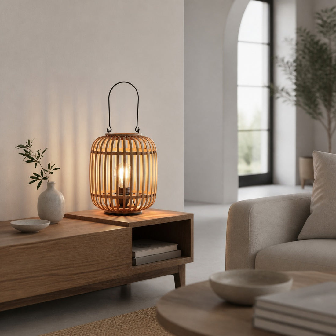 Yumeko Ambient Table Lamp - Open Bamboo Cage Design Stylish and Eco Friendly for Living & Bedroom