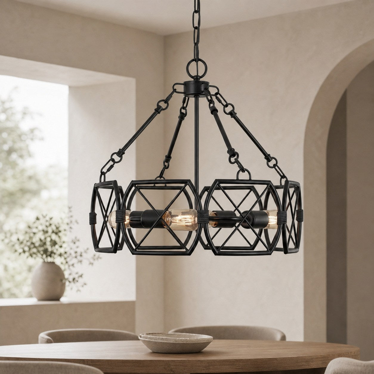 FerraLoft Geometric Cage Metal Pendant Light - Industrial Hanging Fixture for Kitchen Island