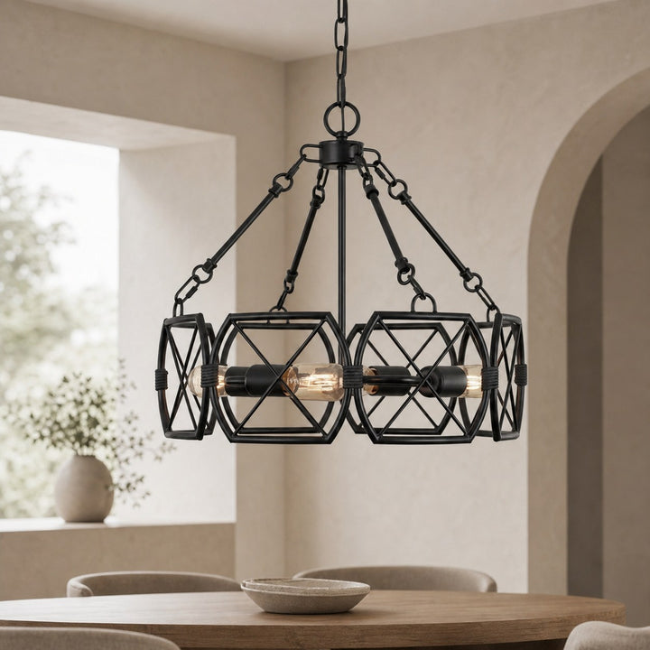 FerraLoft Geometric Cage Metal Pendant Light - Industrial Hanging Fixture for Kitchen Island
