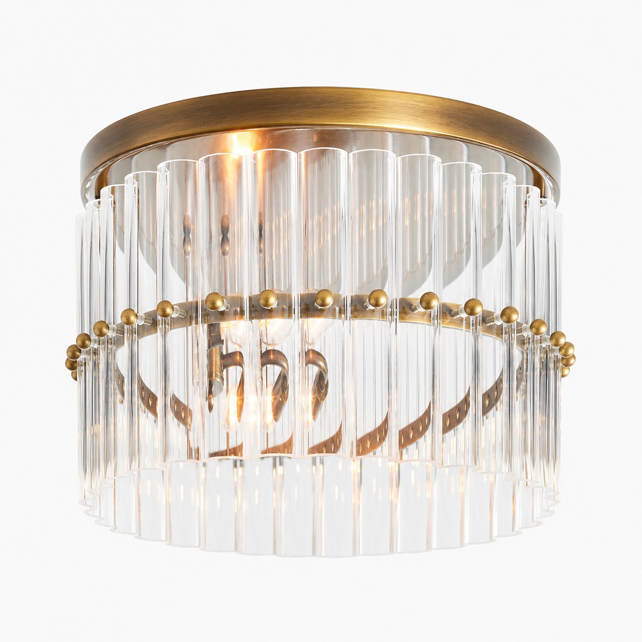 Lumora Crystal Flush Mount – Elegant Brass Ceiling Light