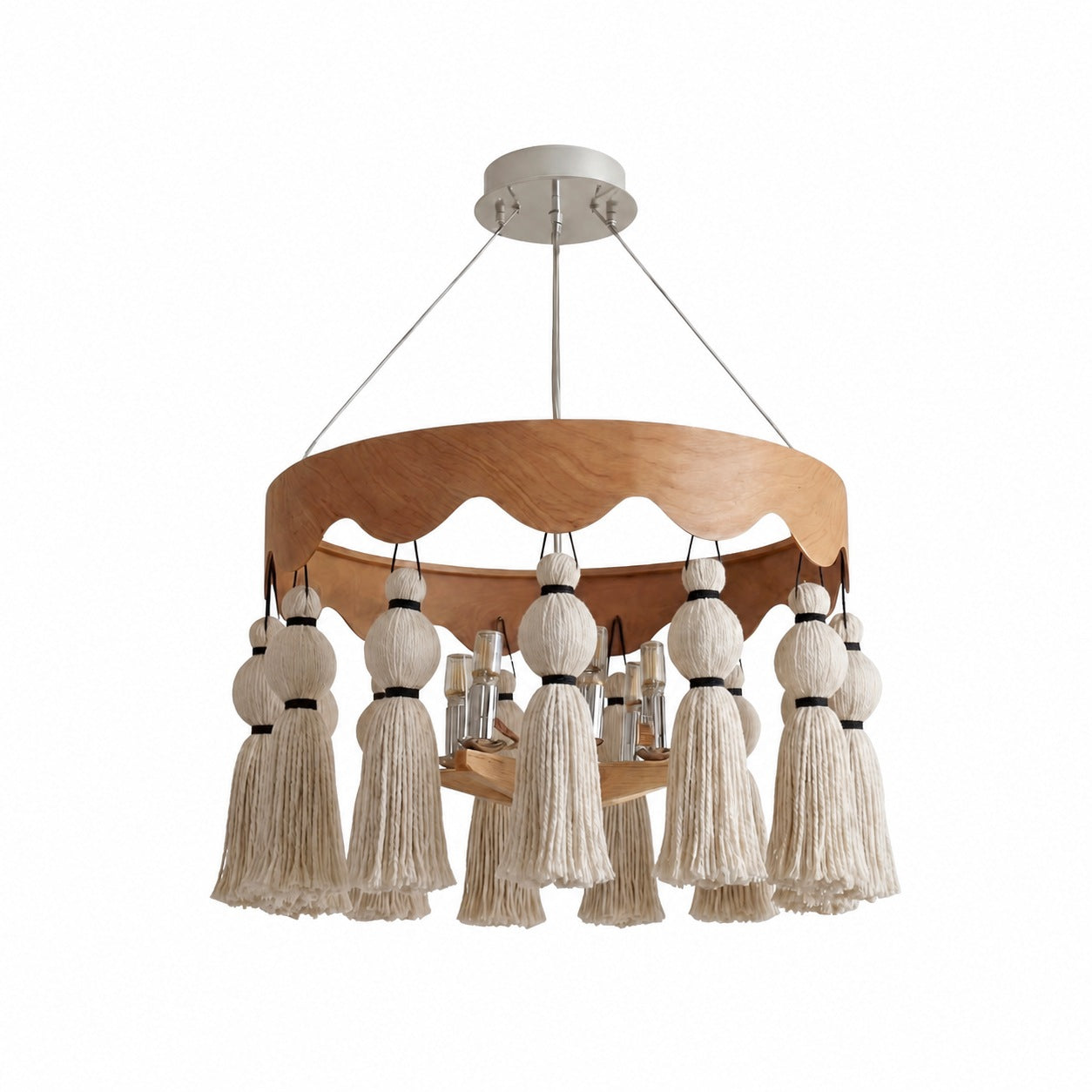 FringeAura Boho Tassel Chandelier - Large Cotton Fringe Chandelier for Dining and Living Room
