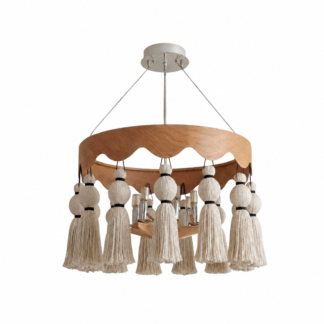 FringeAura Boho Tassel Chandelier - Large Cotton Fringe Chandelier for Dining and Living Room