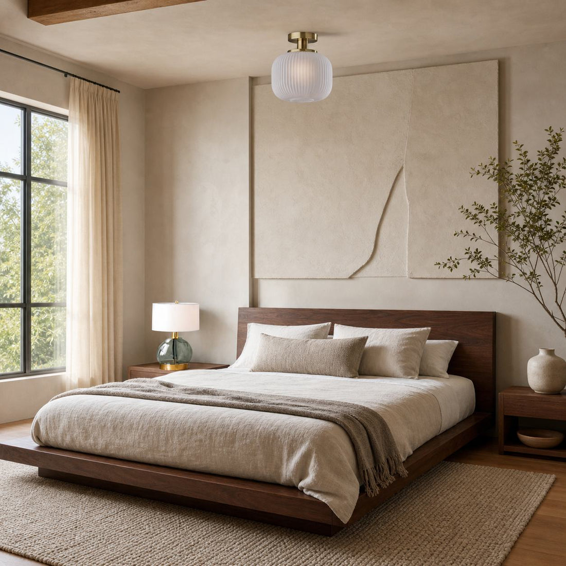 Pelviona Modern Ribbed Glass Pendant - Frosted & Brass Ceiling Light Add Timeless Charm to Your Space