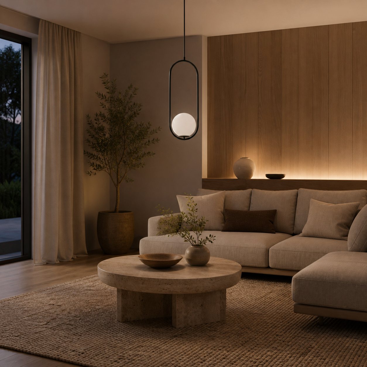 Halozen Modern Pendant Light - Soft Oval Profile Design Decorative Hanging Lamp for Living Room