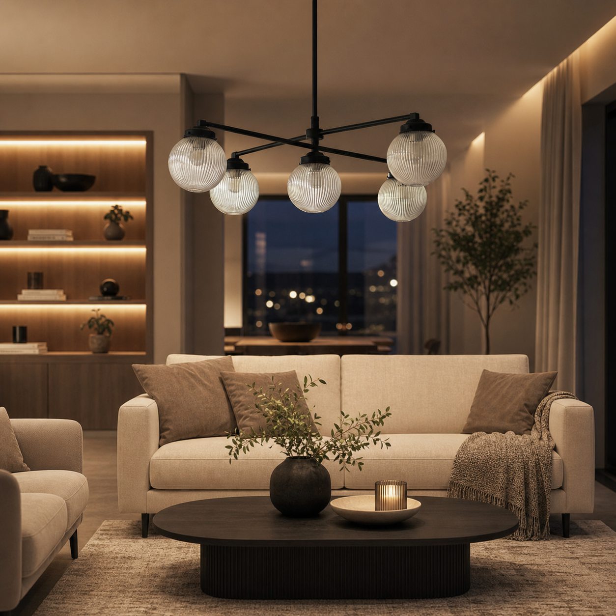 Glorica Glass Frosted Glass Globe Chandelier - Brass Modern Lighting for Living Room