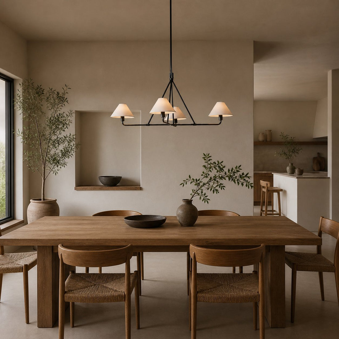 Diora Pendant Light -  Modern Metal Fixture with Linen Shades