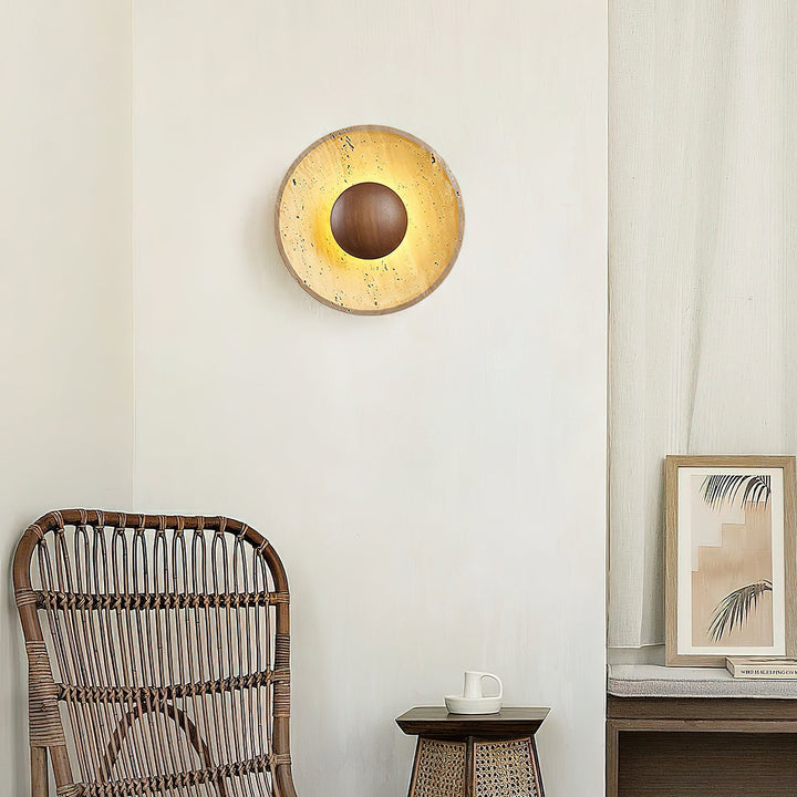 Medieval Yellow Travertine Wood Wall Lamp