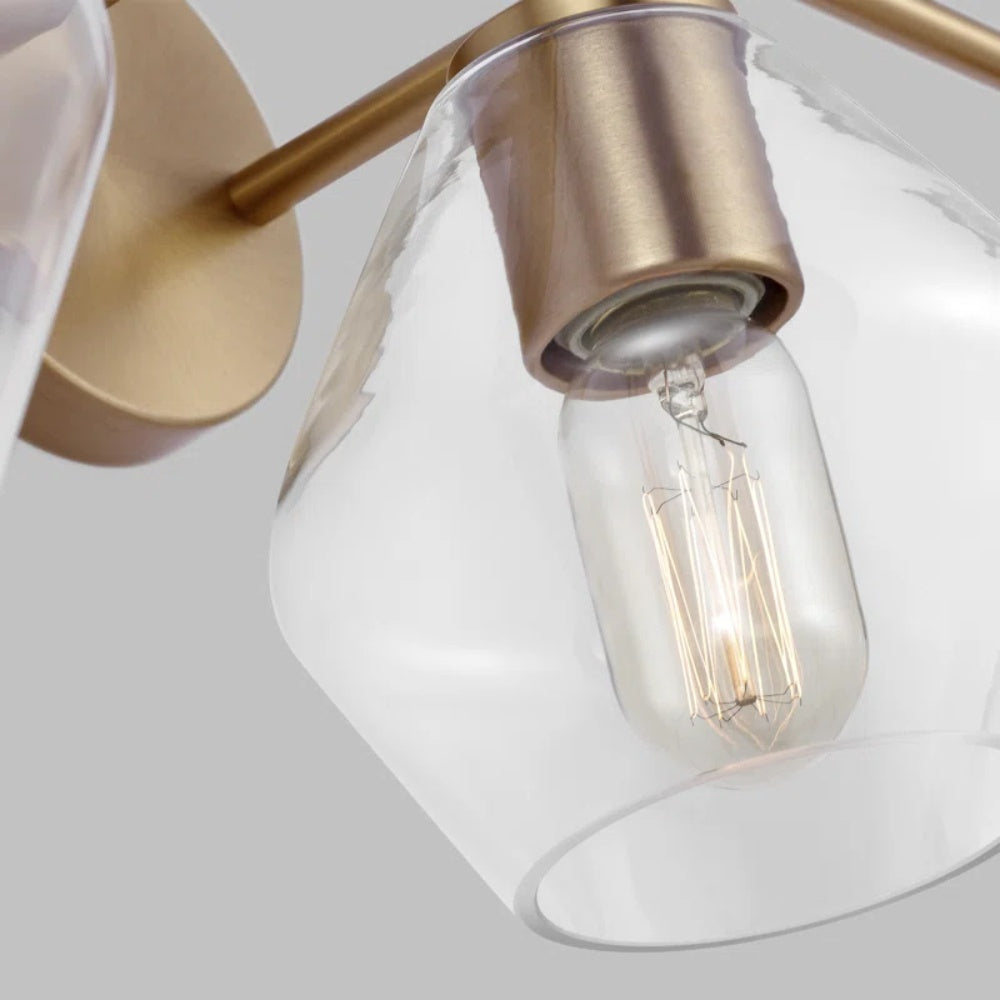 Vintage 3 Light Vanity Wall Light - Metal Glass Shades Bath Wall Sconce