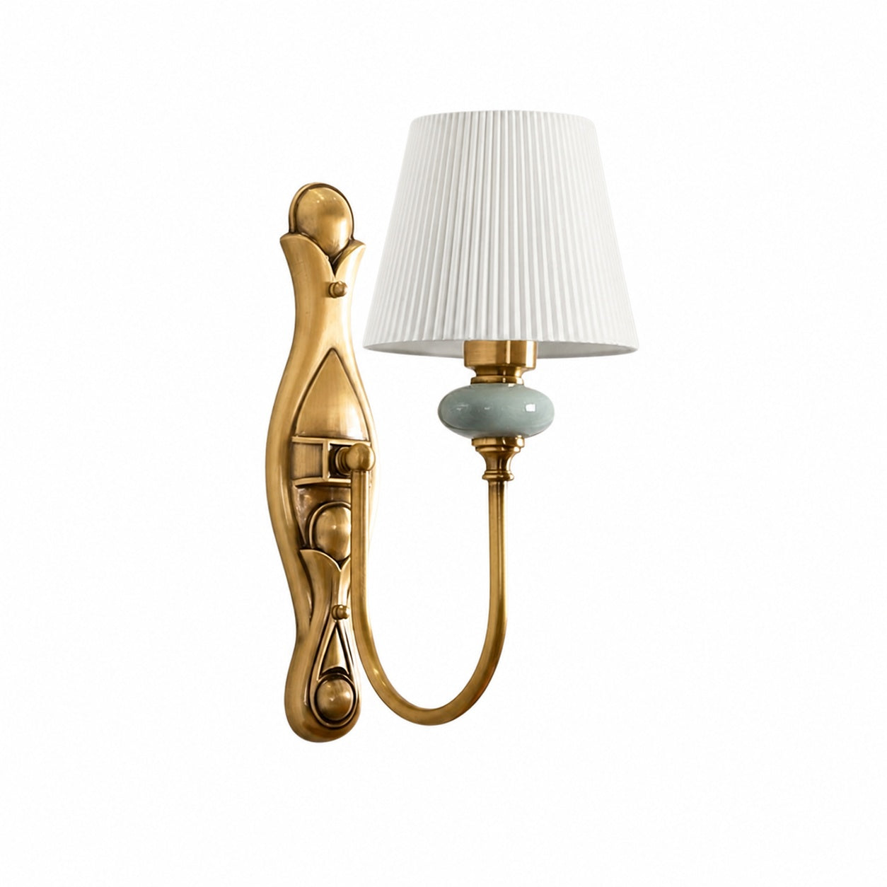 Rowanea Ceramic Wall Sconce with Fabric Shade and Metal Finish – Farmhouse Modern Hallway Light
