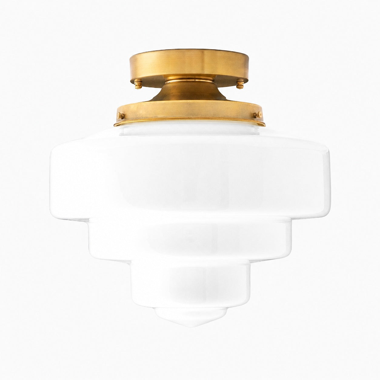 Geotower Glass Brass Ceiling Lamp – Handblown Opal Glass Globe Light