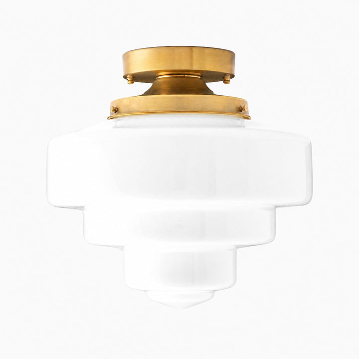 Geotower Glass Brass Ceiling Lamp – Handblown Opal Glass Globe Light