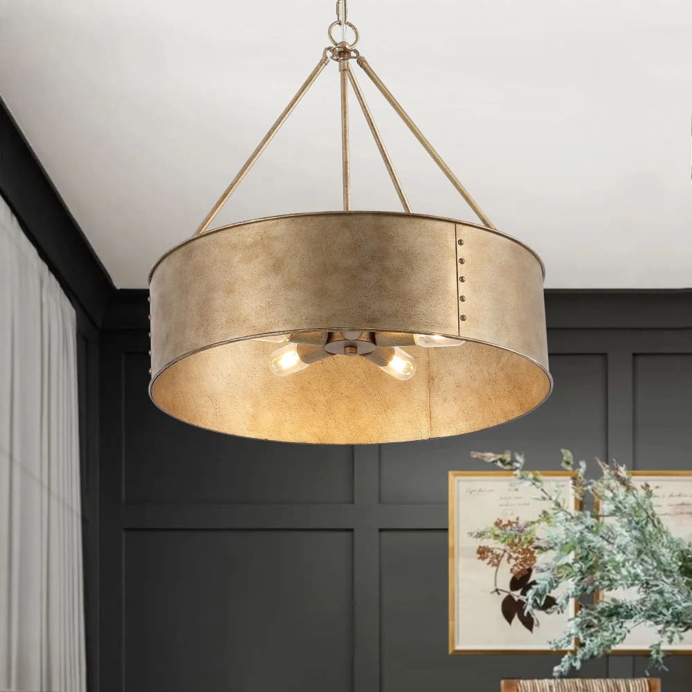 Distressed Metal Drum Chandelier – Industrial 5-Light  Pendant Lamp