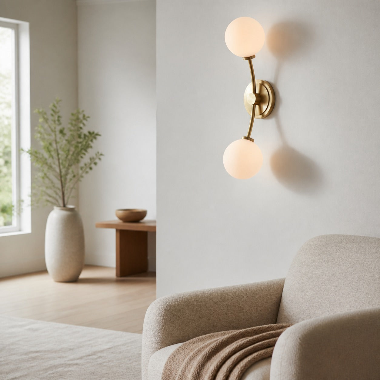 Arden Glass 2 Light Iron Wall Sconce - Modern Curved Design for Bathroom or Hallway