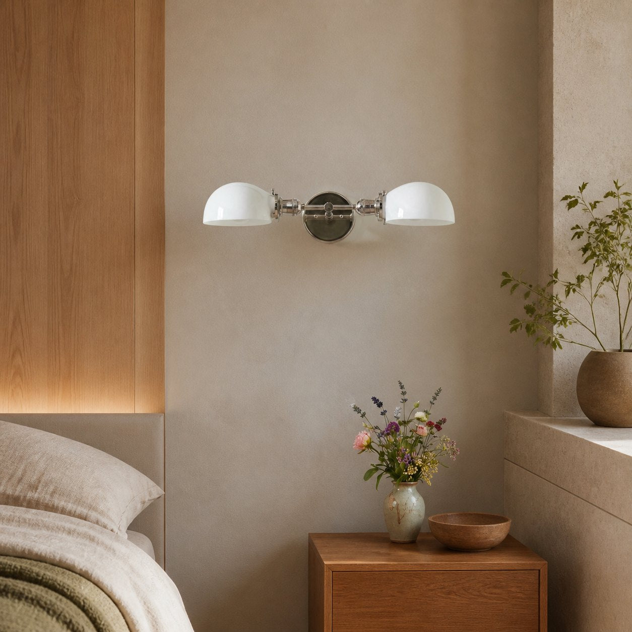 Ornato Luxe Mid-Century Vanity Light - Brass Bathroom Fixture with Opal Glass