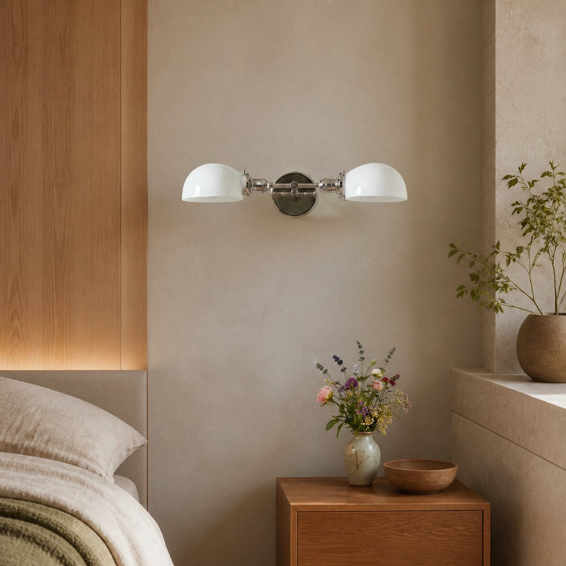 Ornato Luxe Mid-Century Vanity Light - Brass Bathroom Fixture with Opal Glass