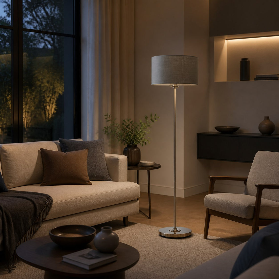 Tela Drum Shade Floor Lamp - Contemporary Fabric Standing Lamp for Home Office