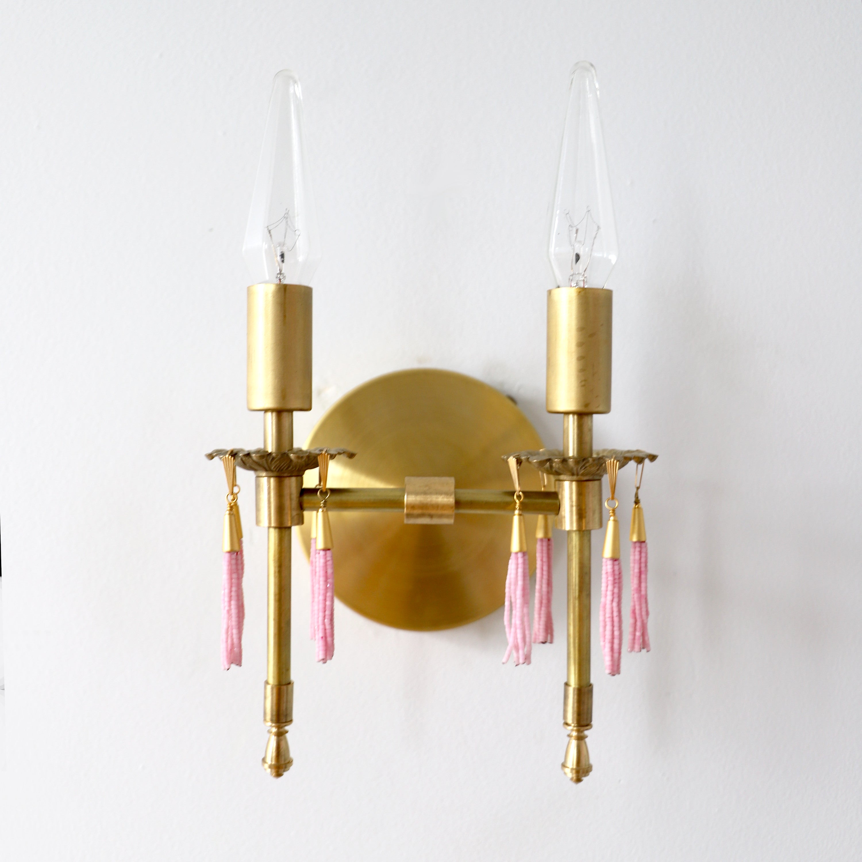 Antique Style Victorian Double Brass Wall Lamp - Sconce With Tassels