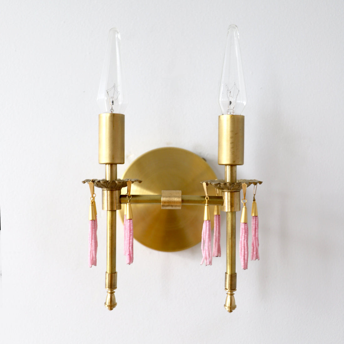 Antique Style Victorian Double Brass Wall Lamp - Sconce With Tassels