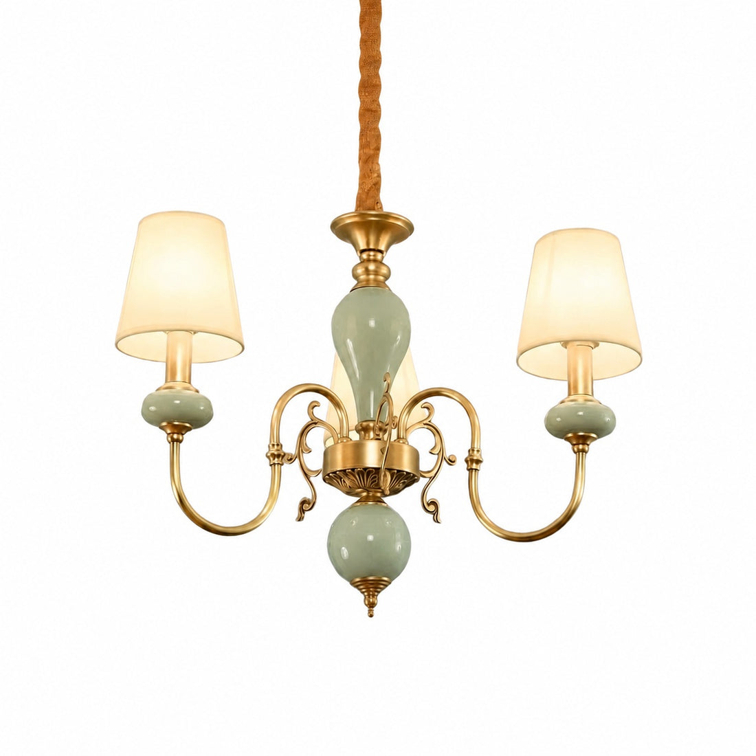 Altoris Series Branch Chandelier with Fabric Shades – Brass Ceramic Chandelier for Living Room