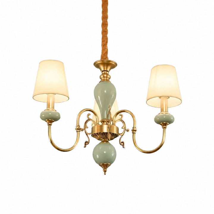 Altoris Series Branch Chandelier with Fabric Shades – Brass Ceramic Chandelier for Living Room
