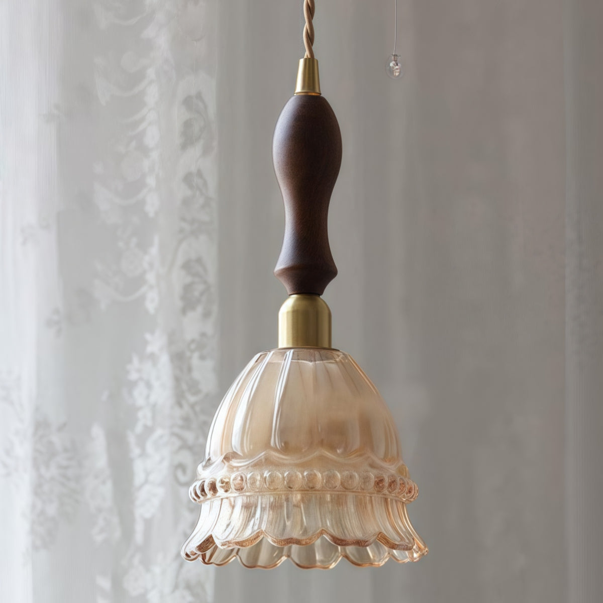Jellyfish Flower Glass Pendant Light – Walnut & Antique Brass Style