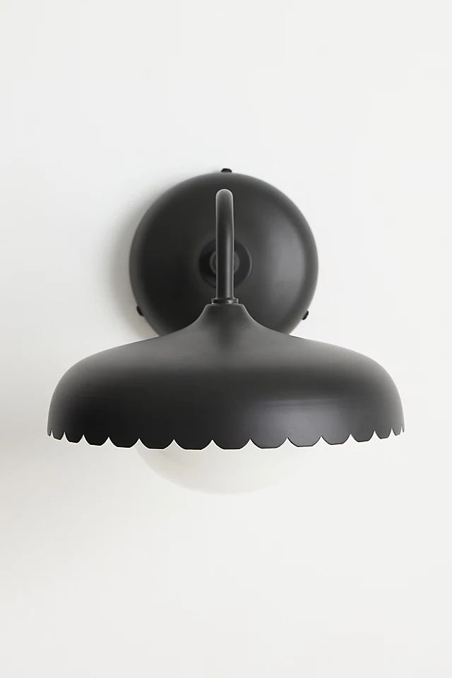 Rayla Outdoor Wall Sconce Light – Scallop Edge Modern Metal Design for Porch