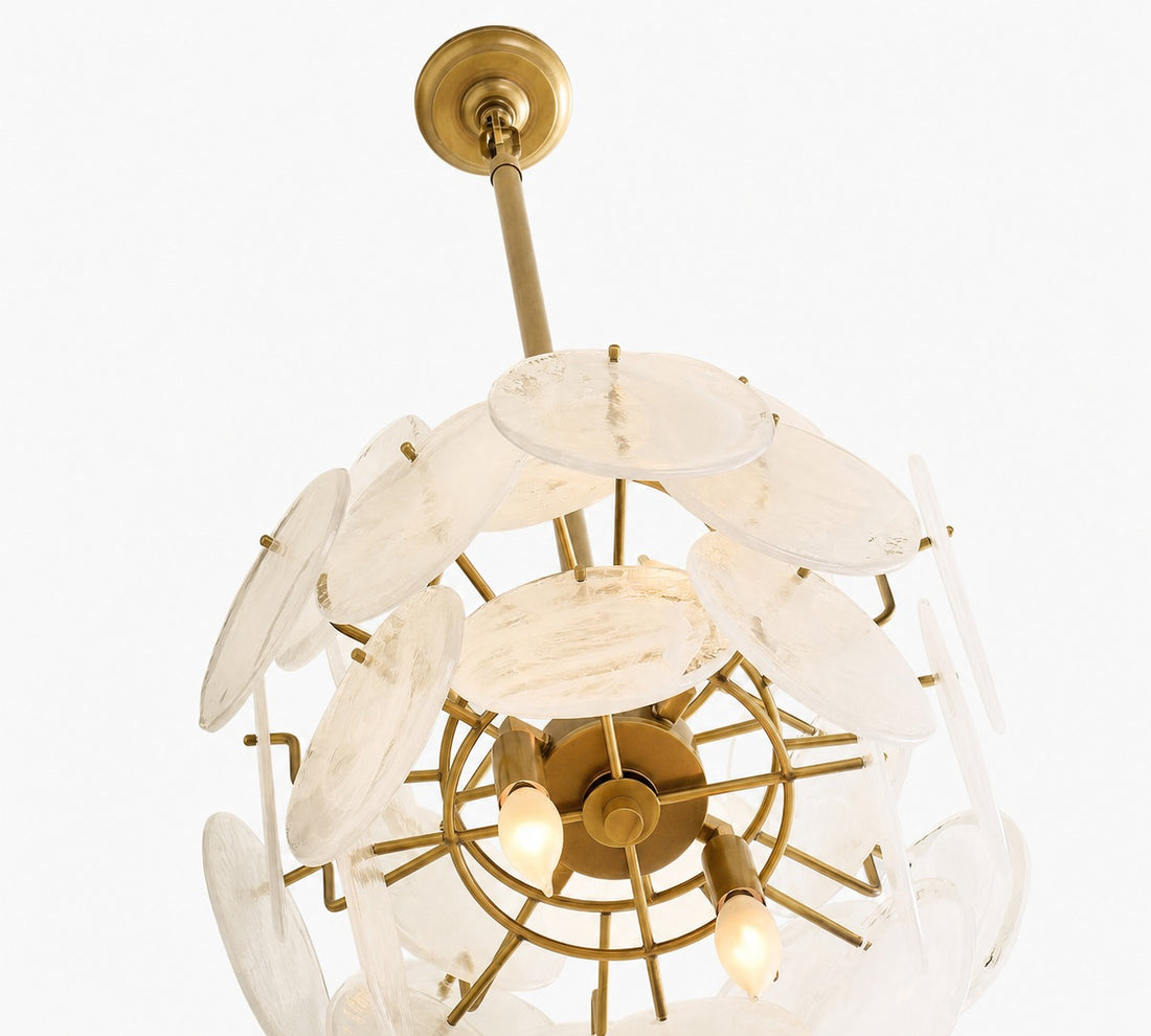 Sevra Cascading Glass Disc Pendant Light - Metal Vintage Brass Finish Fixture