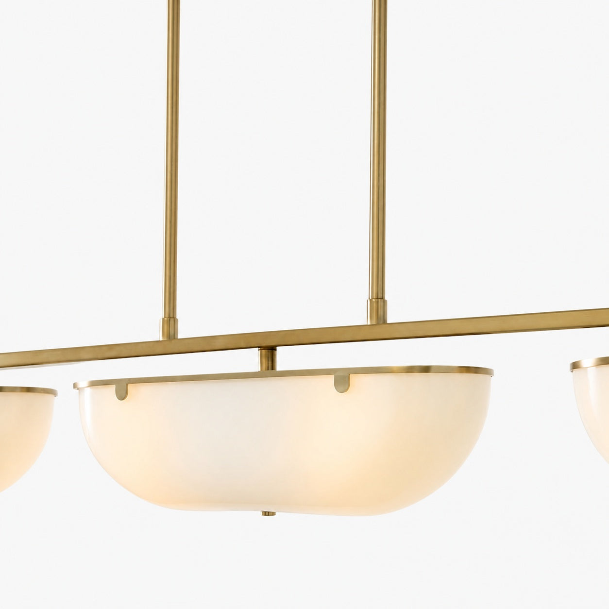 Ferosa Boat-Shaped Lampshade Linear Chandelier - Antique Brass with Milk Glass