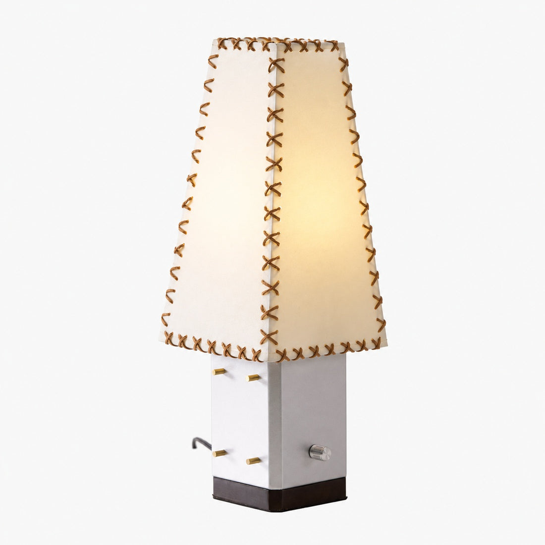 Modern Geometric Metal Table Lamp – Parchment Shade for Bedroom Nightstand Lighting