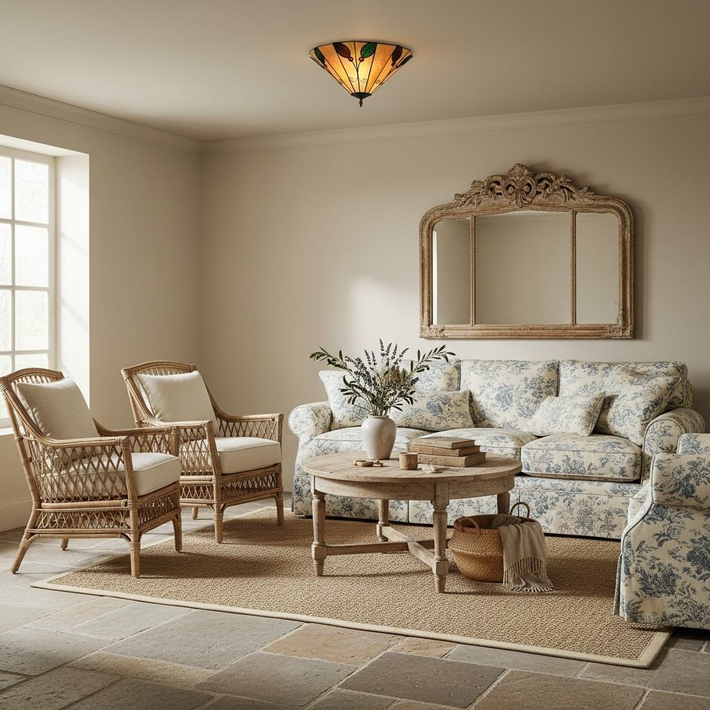 TiffStar Leaf Flush Ceiling Light with Art Glass Shade for Living Room