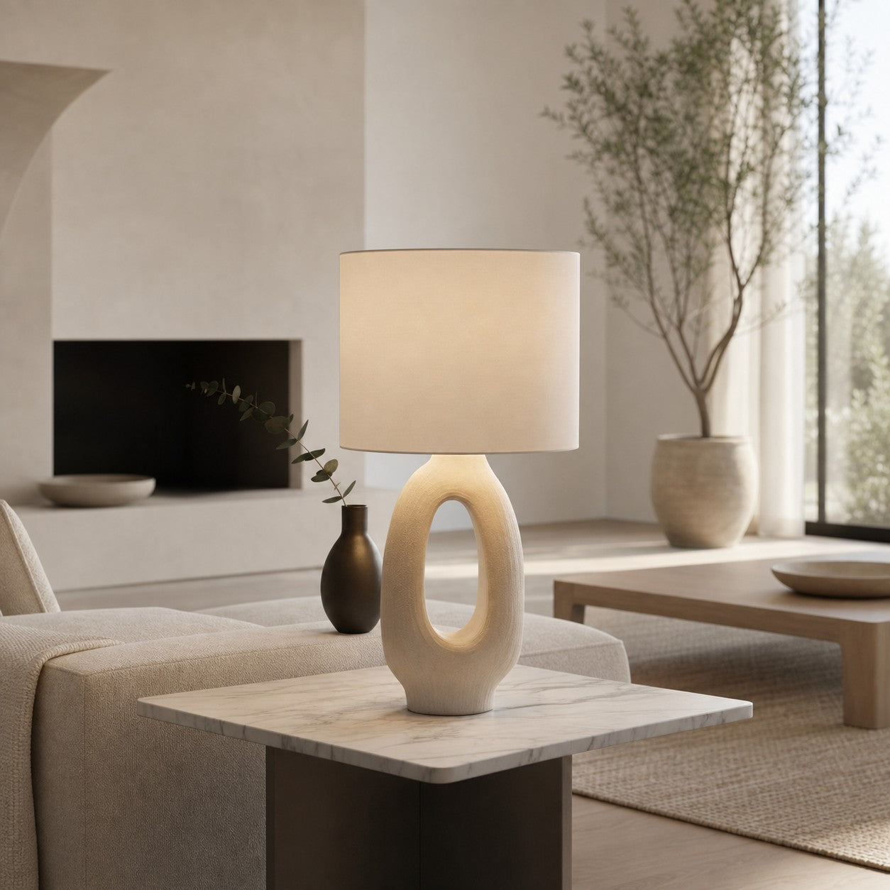 Ceruna Table Lamp with Ceramic Body and Textured Finish for Bedroom or Living Room