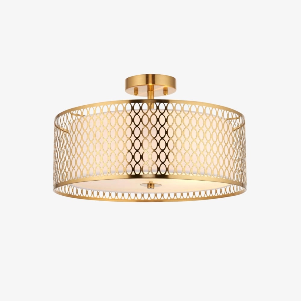 Liorin Geometric Mesh 3‑Light Flush Ceiling Light - Mesh Metal Frosted Glass Lamp for Living Room or Hallway