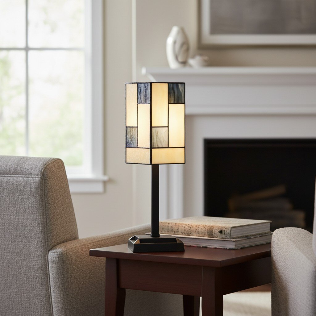 TF Manchester Square Table Lamp - Geometric Glass and Metal for Bedroom and Living Room