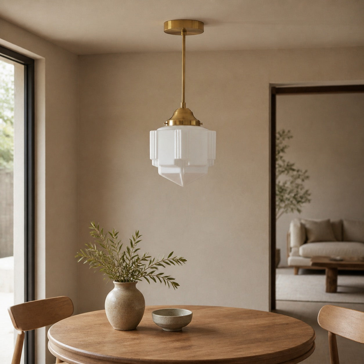 Geotower Glass Modern Pendant Light - Skyscraper Design - Brass or Black or Nickel Finish