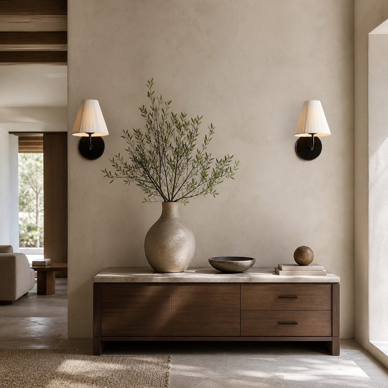 Fibura Sleek Metal Linen Shade Wall Light - Wall-Mounted Art