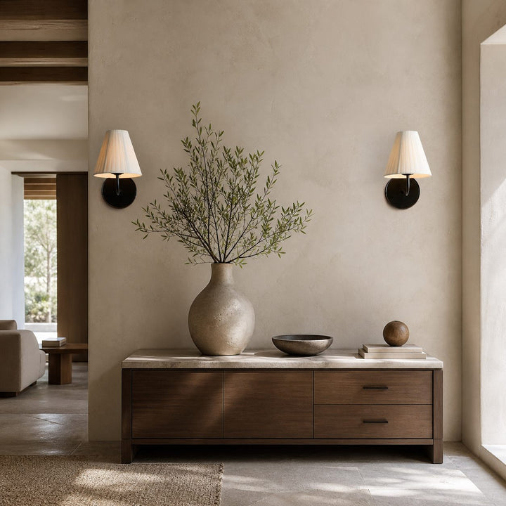 Fibura Sleek Metal Linen Shade Wall Light - Wall-Mounted Art