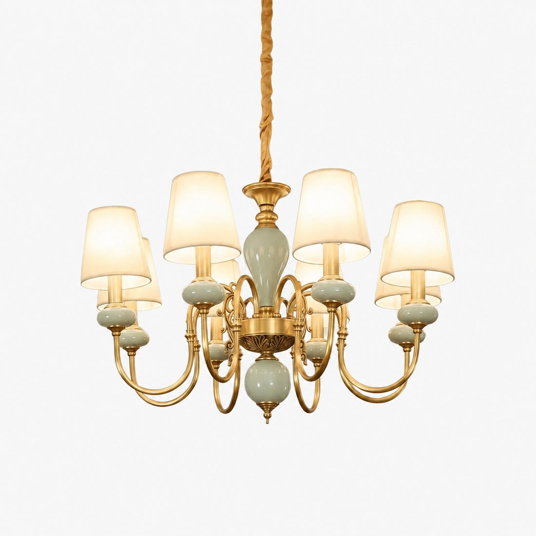 Altoris Series Branch Chandelier with Fabric Shades – Brass Ceramic Chandelier for Living Room