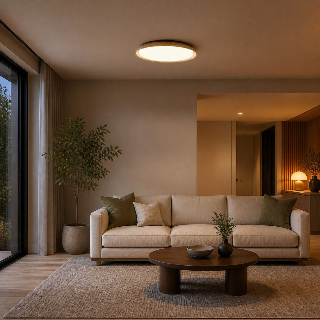 Torvella Round Ceiling Light Sculptural Disc Flush Mount - Modern Natural Bedroom Lighting