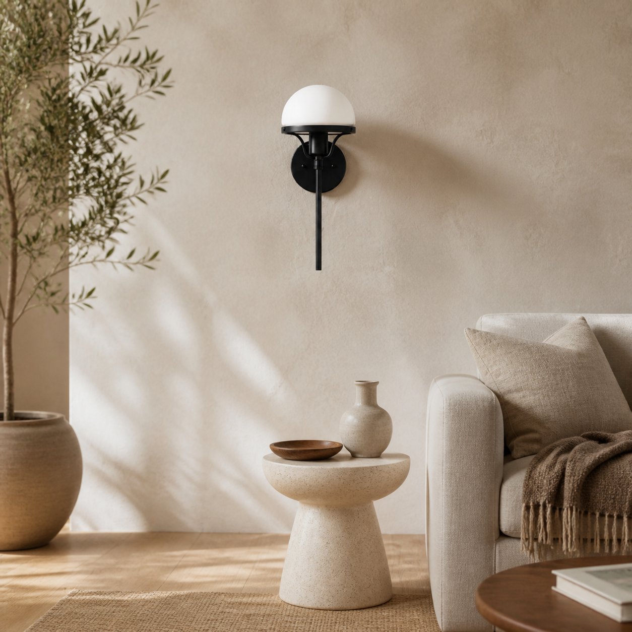 Ornato Luxe Modern Art Deco Wall Light - Opal Glass Globe Sconce - Brass or Black