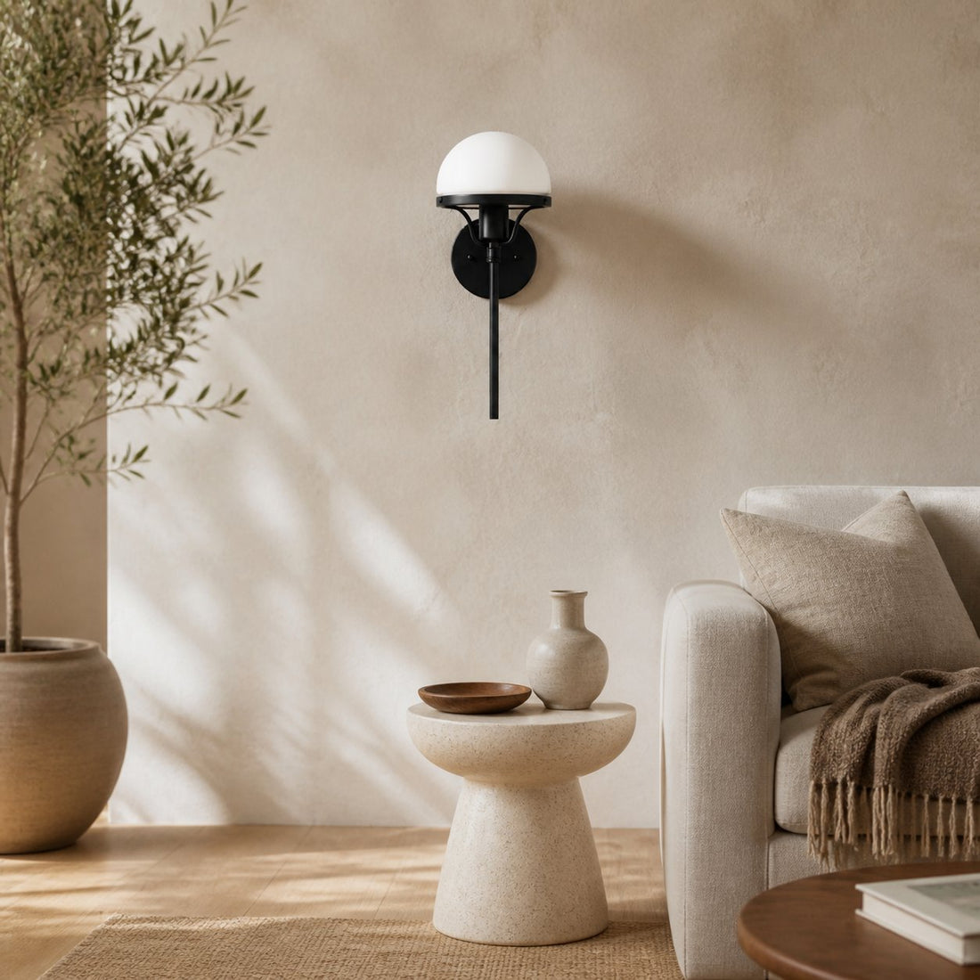 Ornato Luxe Modern Art Deco Wall Light - Opal Glass Globe Sconce - Brass or Black