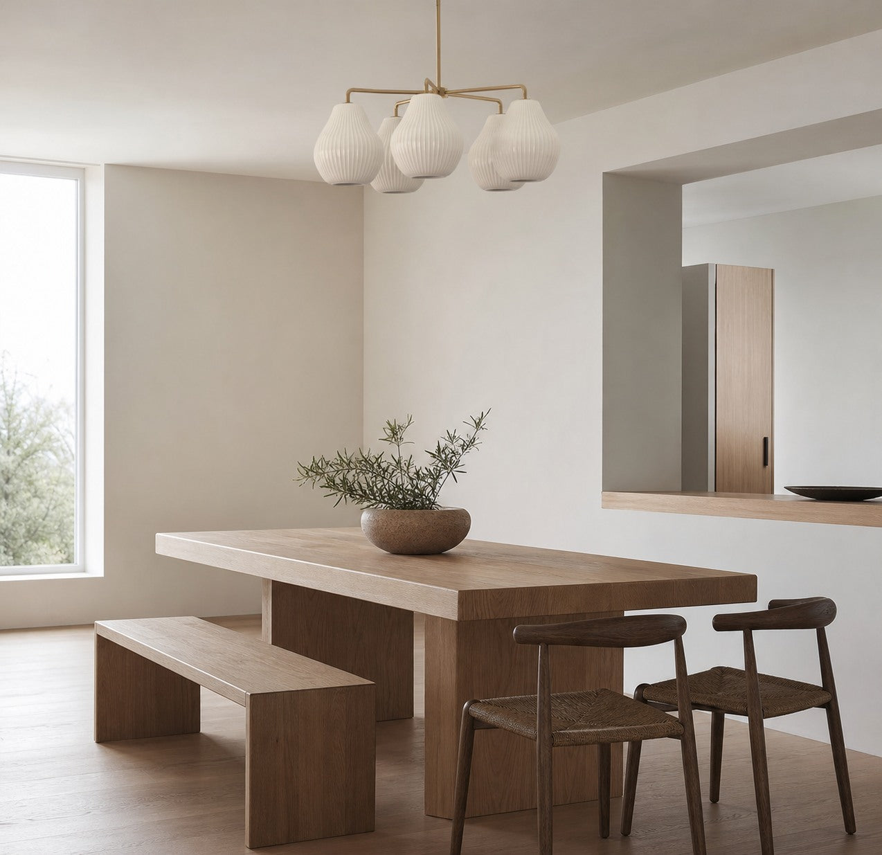 Rivrona 5-Light Chandelier for Entryway - Ribbed Glass Modern Lighting