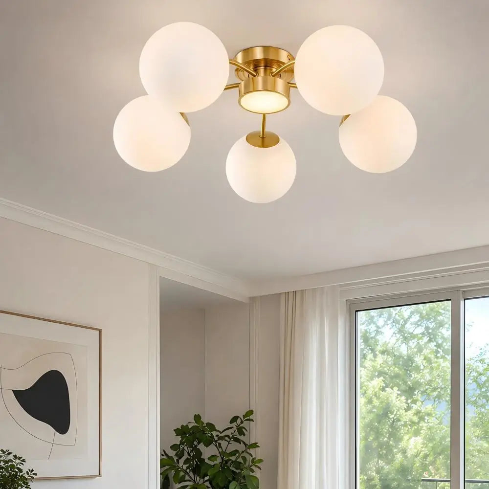 Solid Brass Glass Globe LED Flush Mount Ceiling Light