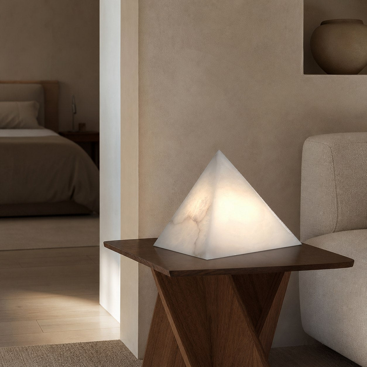 Alabaster Pyramid Table Lamp