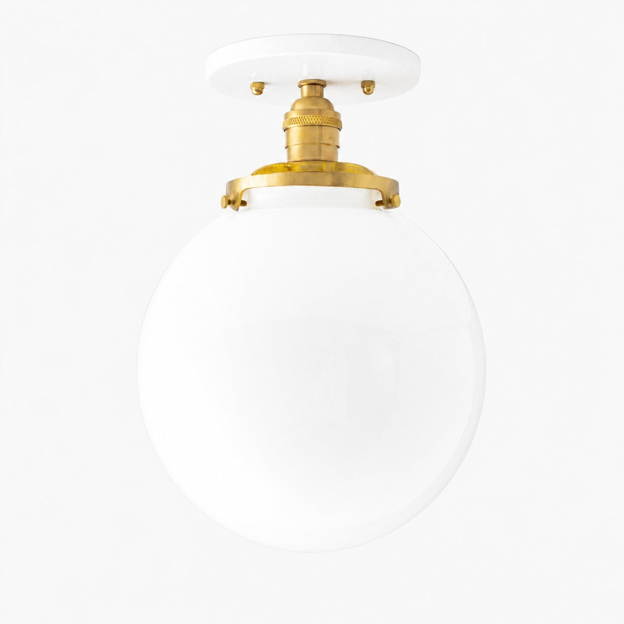 Glorica Glass Mid Century Semi Flush Ceiling Light - White Opal Glass Globe Fixture